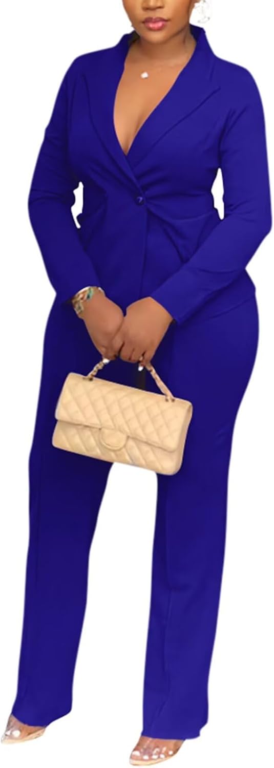 Women Double Breasted Blazer Pants Suit 2 Piece Outfits Casual Long Sleeve Blazer Set for Work Business - Image 2