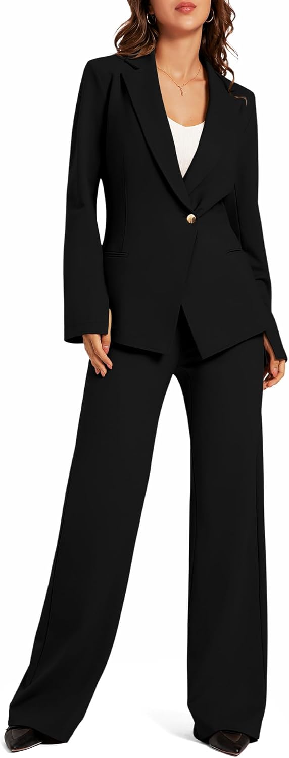 Women Two Piece Blazer Outfits Business Suit Set Work Office Notched Collar Jacket Dressy Matching Pantsuit