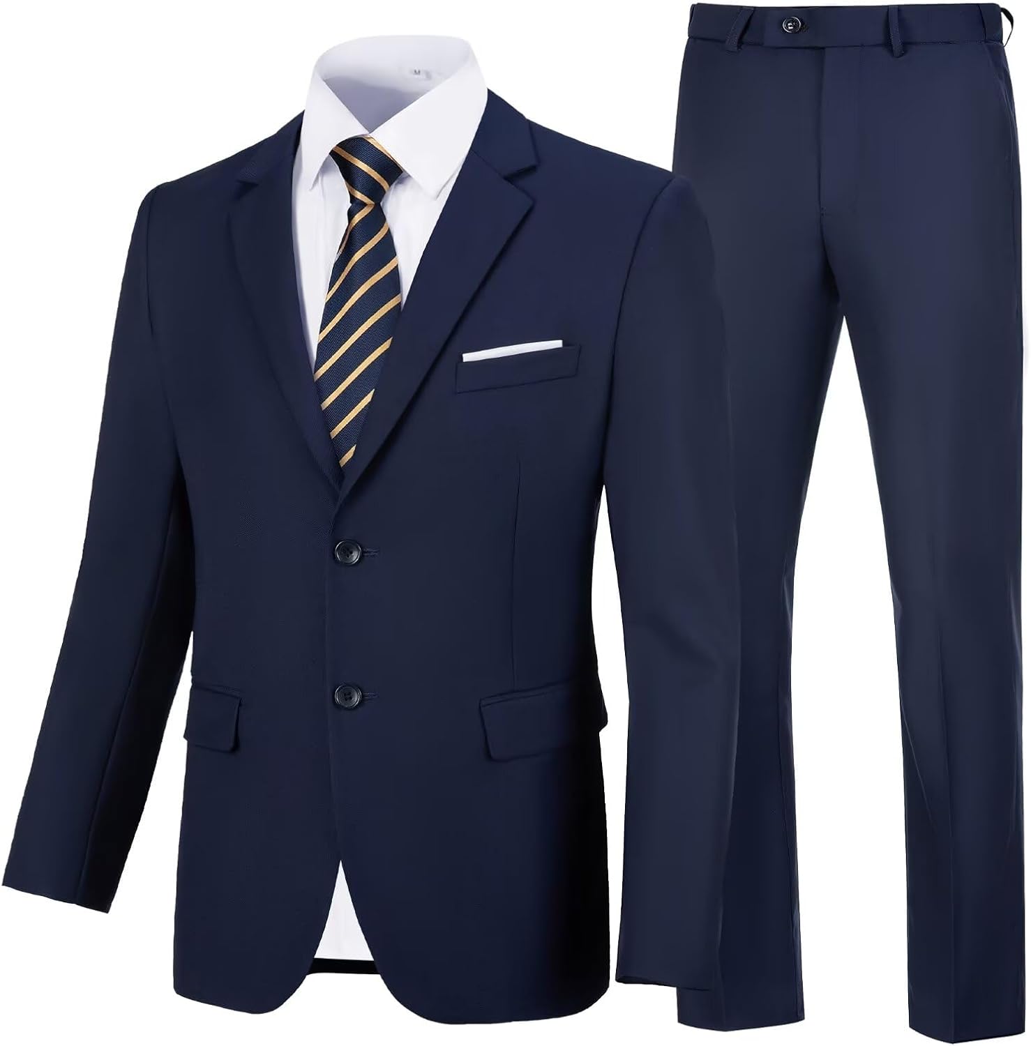 Men Slim Fit 2 Piece Suit, Two Button Solid Suit Jacket Pants Set, Wedding Prom Suit