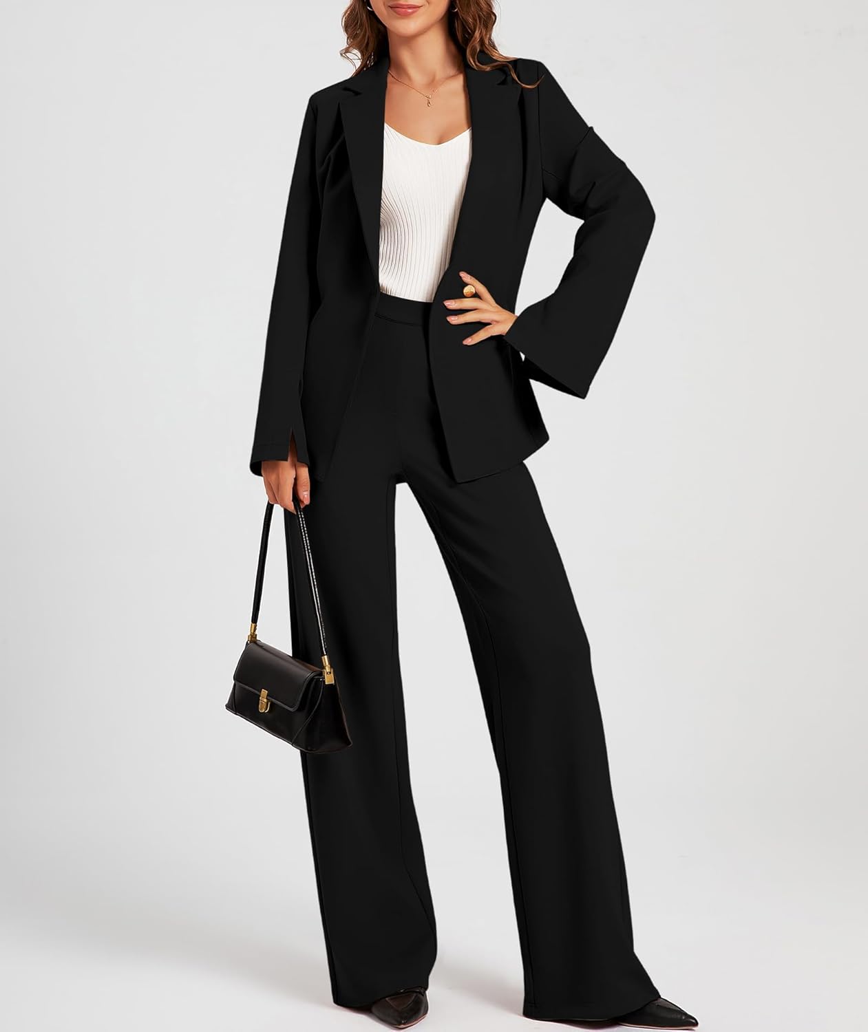 Women Two Piece Blazer Outfits Business Suit Set Work Office Notched Collar Jacket Dressy Matching Pantsuit - Image 2